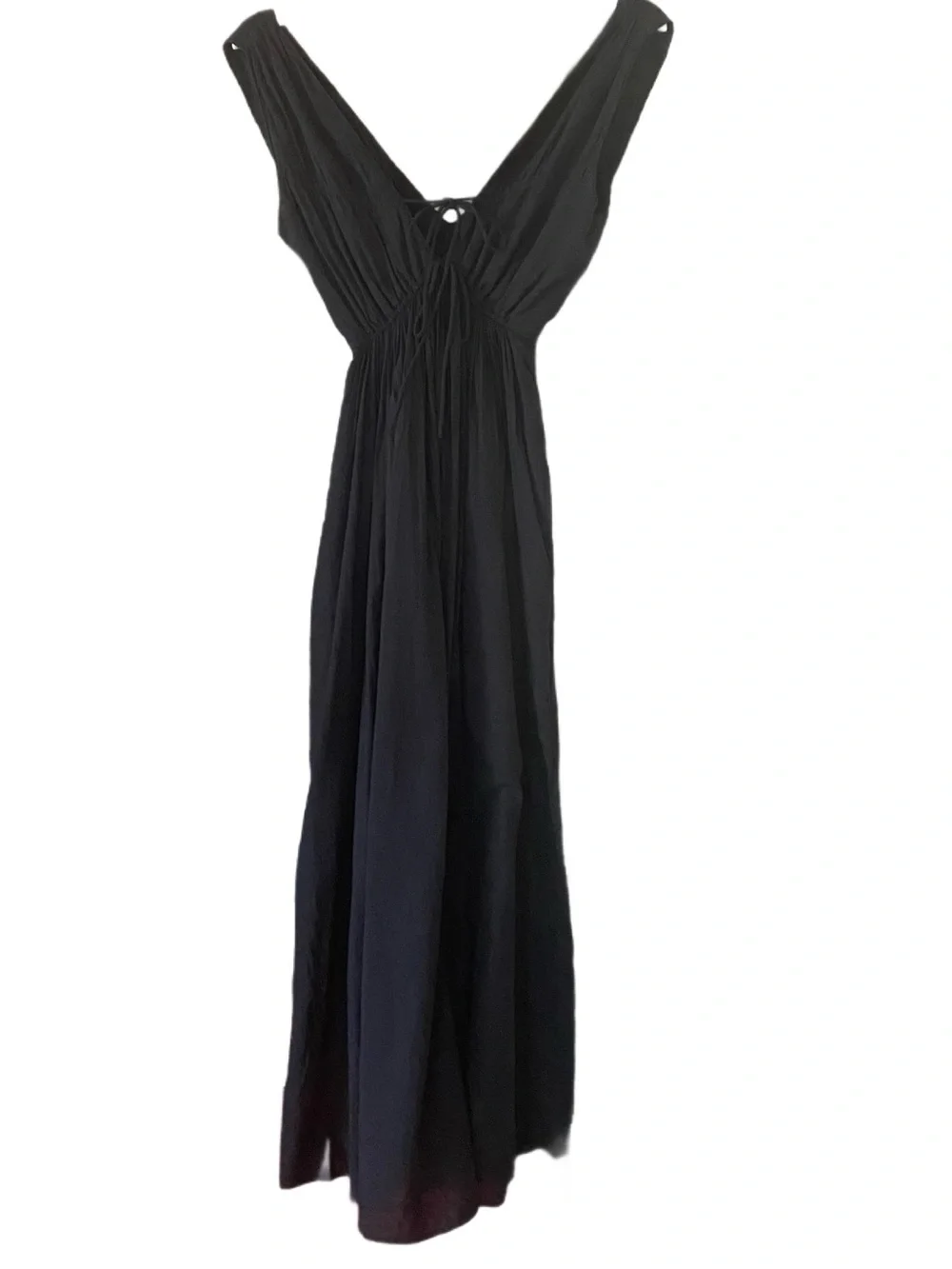 Abercrombie & Fitch Black Linen Ruched Sleeveless Maxi Dress Size XS